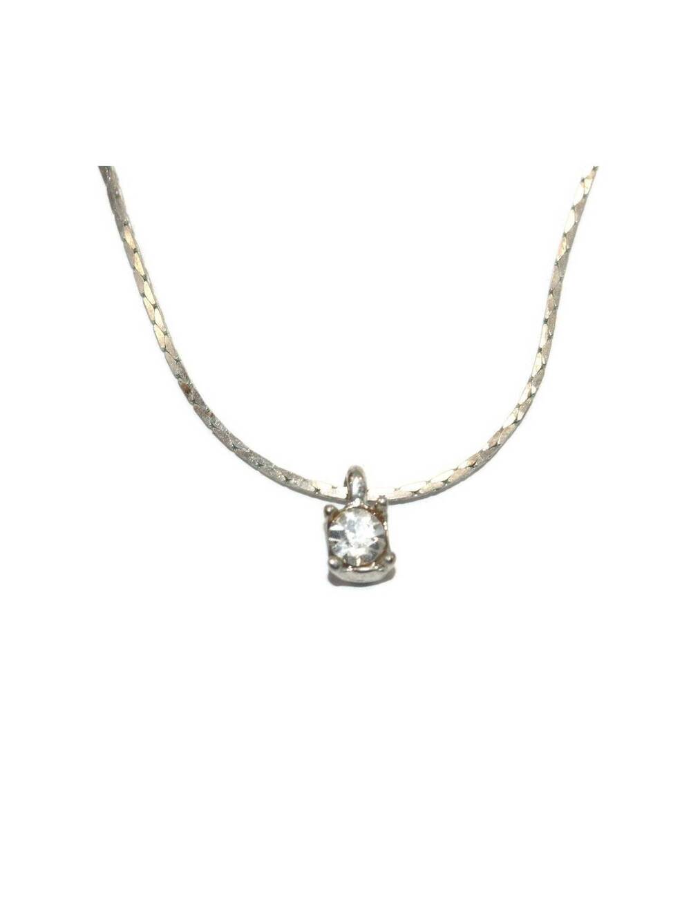 Vintage Silver Tone and Rhinestone Pendant on 17" Chain with Spring Ring Clasp.
